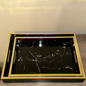 Elegant Black and Gold Marble Serving Tray